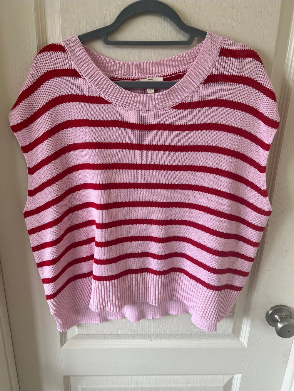 entro Pink and Red Striped Crewneck Sweater